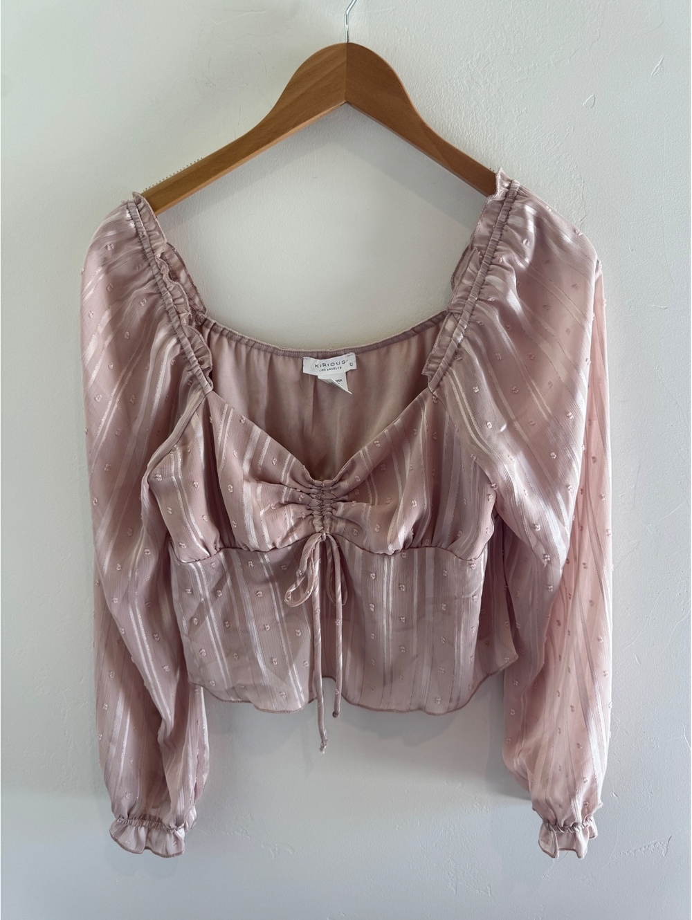 Kirious Los Angeles Blush Pink Ruched Sheer Sleeve Top Size Large